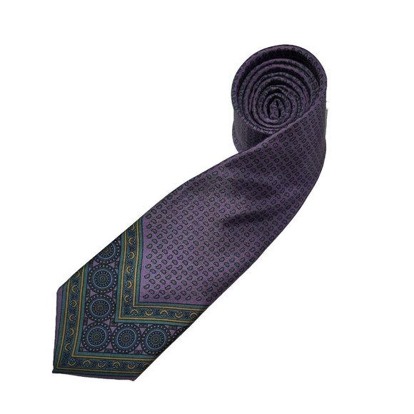 Strathmore‎ Tie Mens One Size Purple Paisley Print Silk Handmade Necktie Preppy - Picture 1 of 6